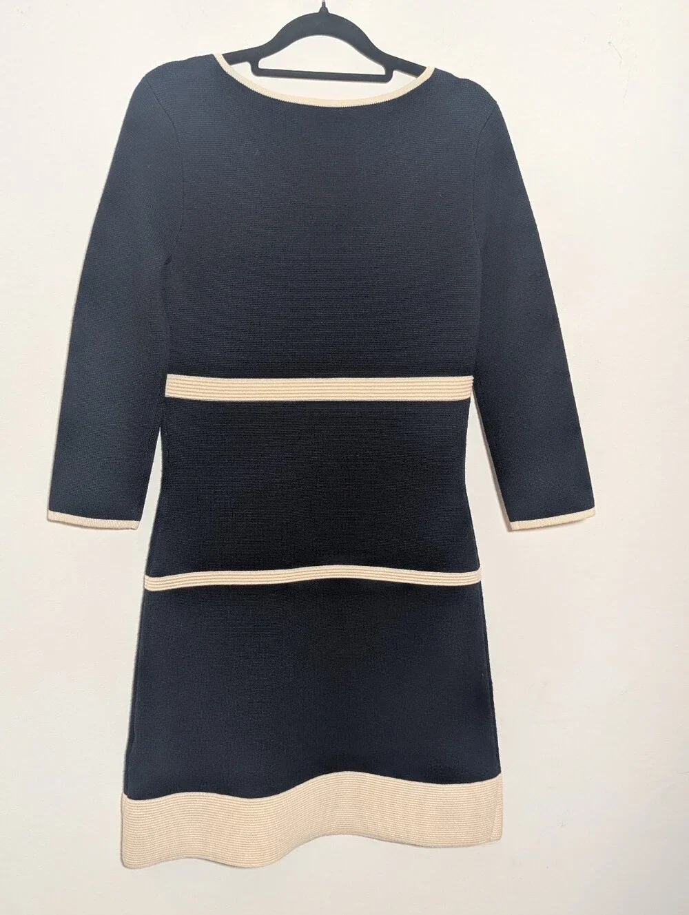 Kate Spade Navy Cream Wool Blend Knit Shift Sweater Dress Size XS